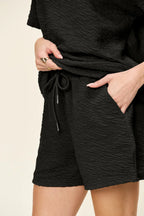 Textured Short Sleeve T-Shirt & Drawstring Shorts Set — Casual & Comfy
