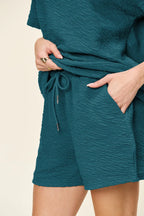 Textured Short Sleeve T-Shirt & Drawstring Shorts Set — Casual & Comfy