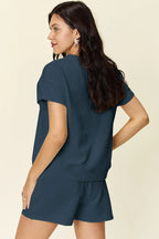 Textured Short Sleeve T-Shirt & Drawstring Shorts Set — Comfy & Stylish