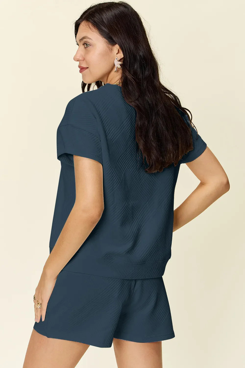 Textured Short Sleeve T-Shirt & Drawstring Shorts Set — Comfy & Stylish