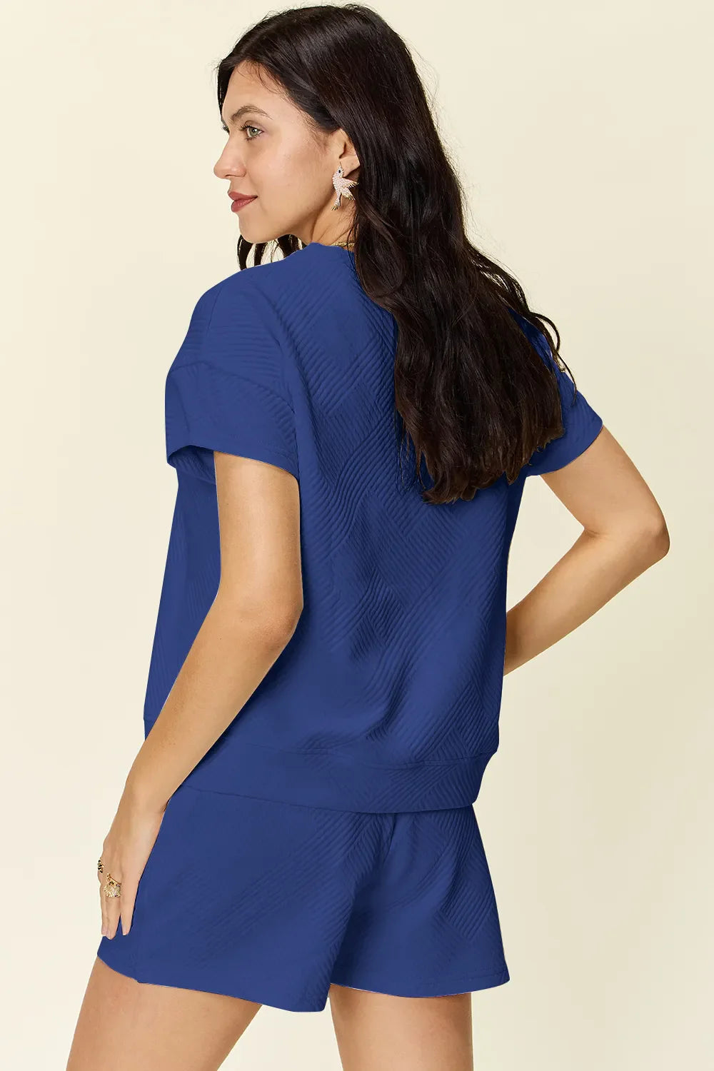 Textured Short Sleeve T-Shirt & Drawstring Shorts Set — Comfy & Stylish