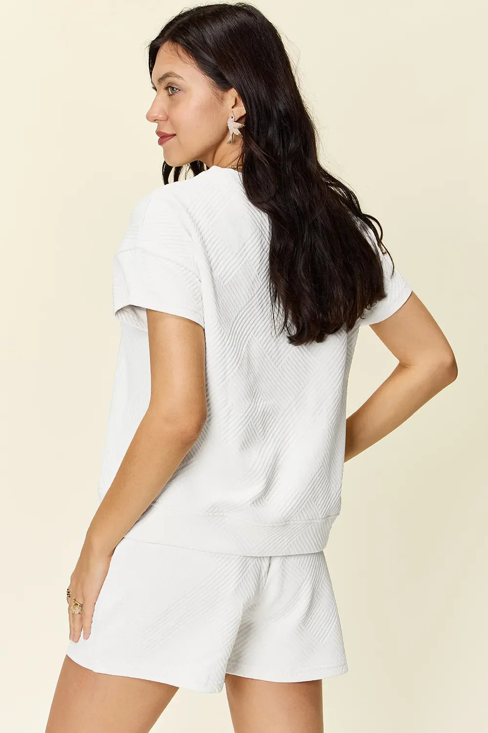 Textured Short Sleeve T-Shirt & Drawstring Shorts Set — Comfy & Stylish