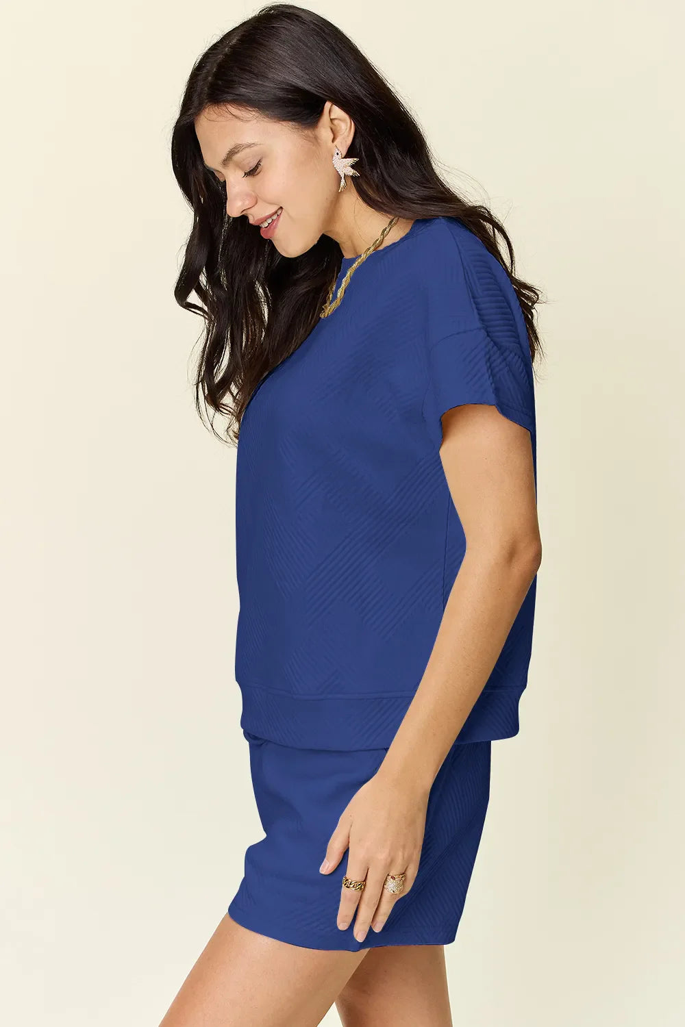 Textured Short Sleeve T-Shirt & Drawstring Shorts Set — Comfy & Stylish