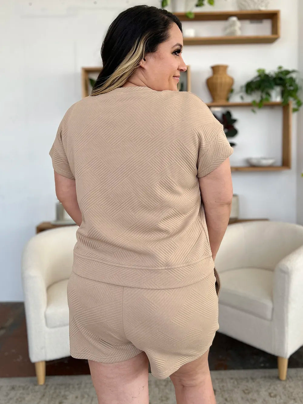 Textured Short Sleeve T-Shirt & Drawstring Shorts Set — Comfy & Stylish