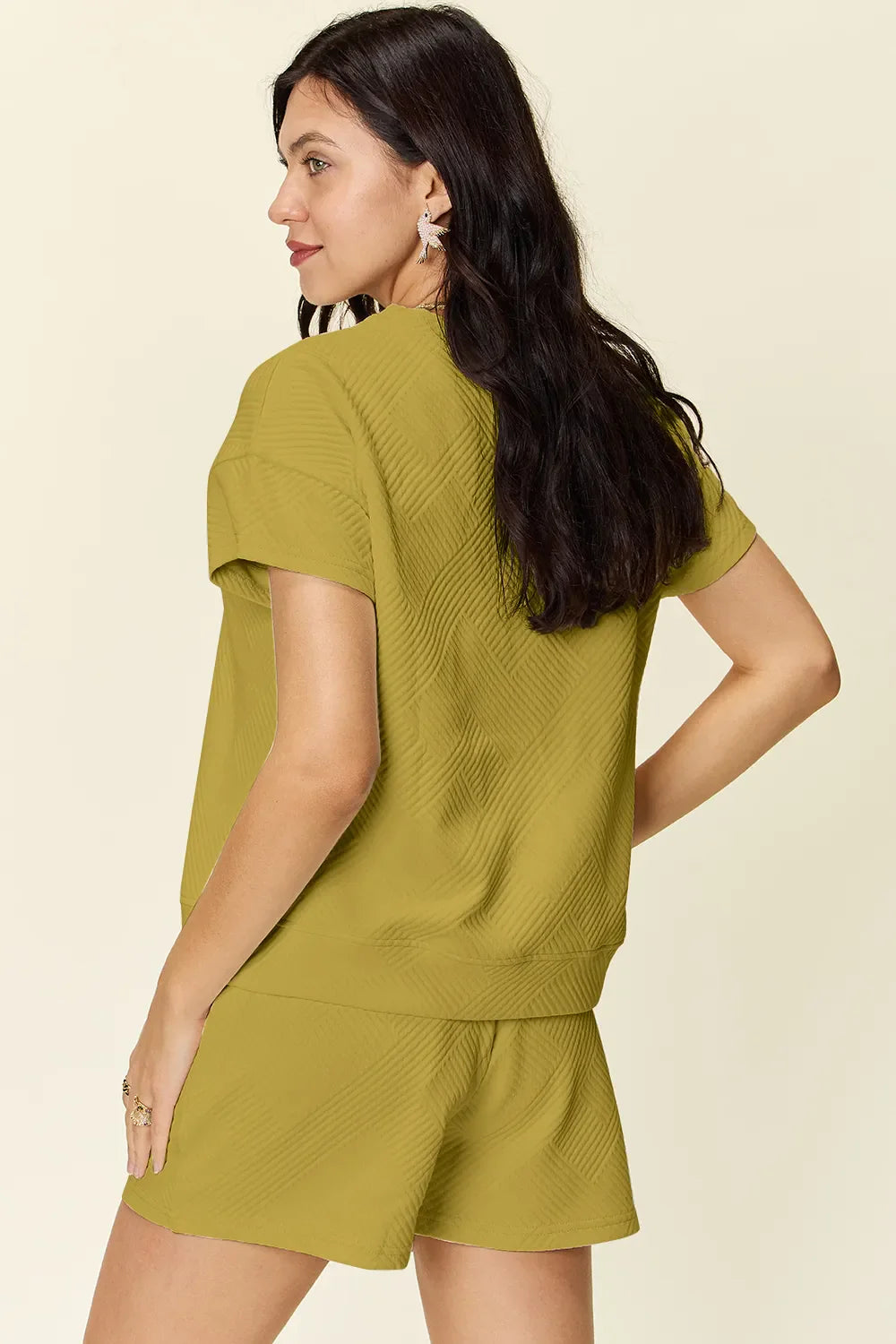 Textured Short Sleeve T-Shirt & Drawstring Shorts Set — Comfy & Stylish