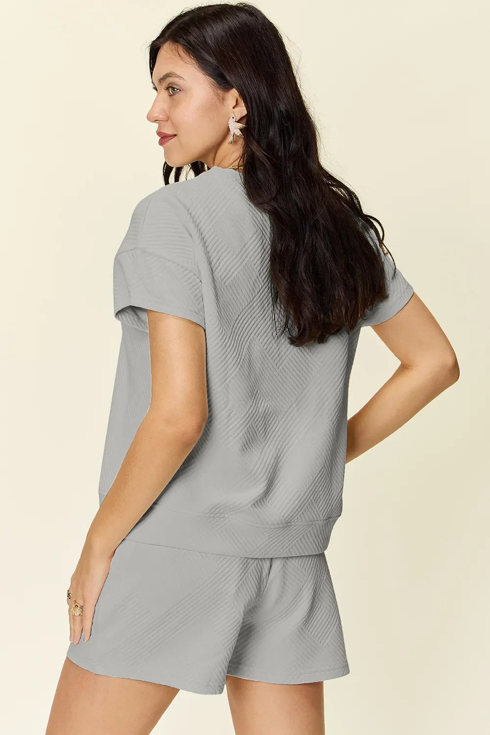 Textured Short Sleeve T-Shirt & Drawstring Shorts Set — Comfy & Stylish