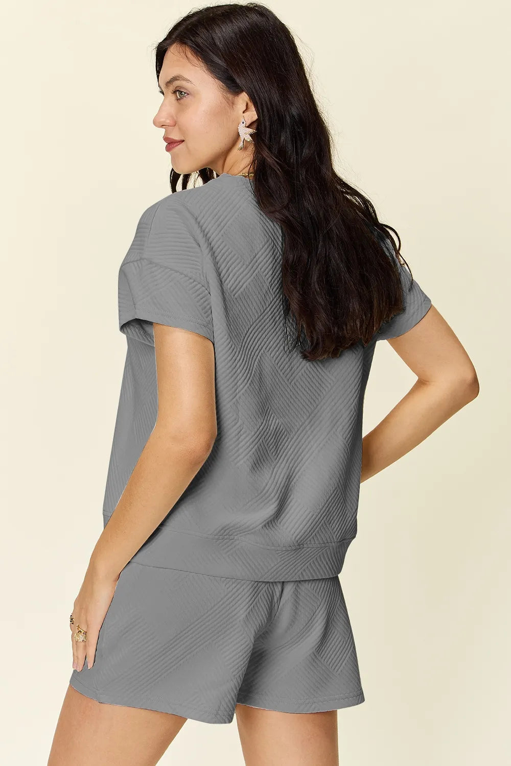 Textured Short Sleeve T-Shirt & Drawstring Shorts Set — Comfy & Stylish
