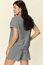 Textured Short Sleeve T-Shirt & Drawstring Shorts Set — Comfy & Stylish