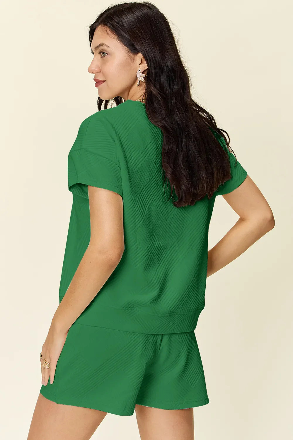 Textured Short Sleeve T-Shirt & Drawstring Shorts Set — Comfy & Stylish