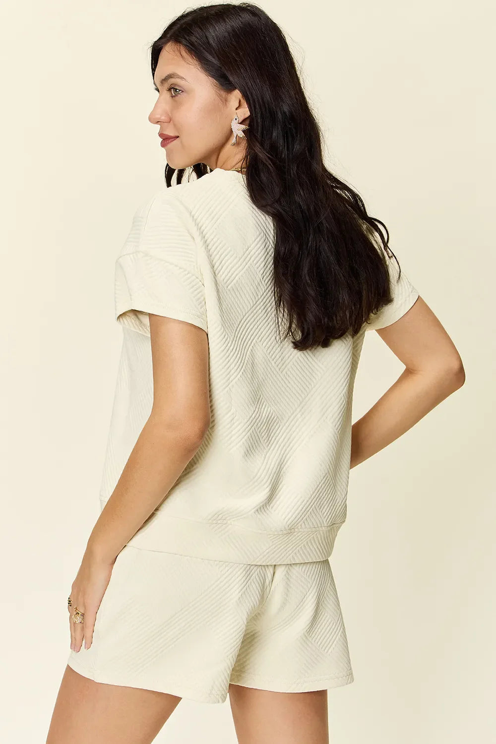 Textured Short Sleeve T-Shirt & Drawstring Shorts Set — Comfy & Stylish