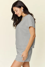 Textured Short Sleeve T-Shirt & Drawstring Shorts Set — Comfy & Stylish