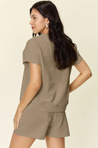 Textured Short Sleeve T-Shirt & Drawstring Shorts Set — Comfy & Stylish