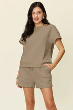 Textured Short Sleeve T-Shirt & Drawstring Shorts Set — Comfy & Stylish