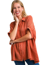 Umgee Cotton Gauze Mineral Wash Button Down Shirt