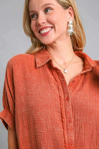 Umgee Cotton Gauze Mineral Wash Button Down Shirt