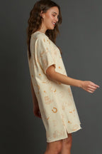 Umgee French Terry Short Sleeve Round Neck Dress