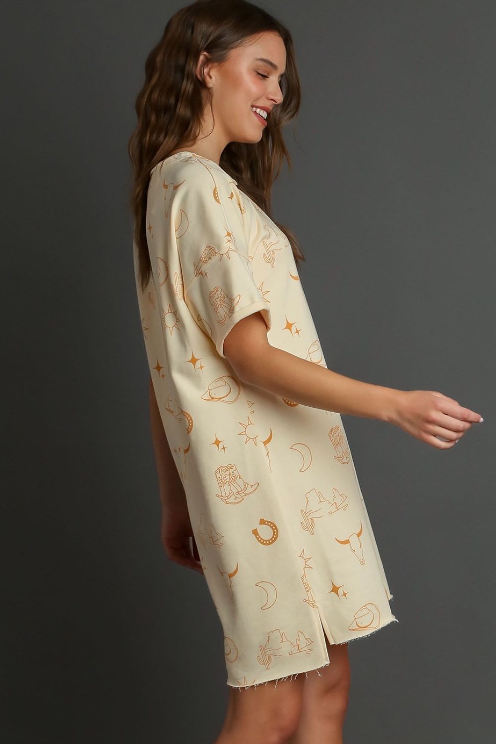 Umgee French Terry Short Sleeve Round Neck Dress