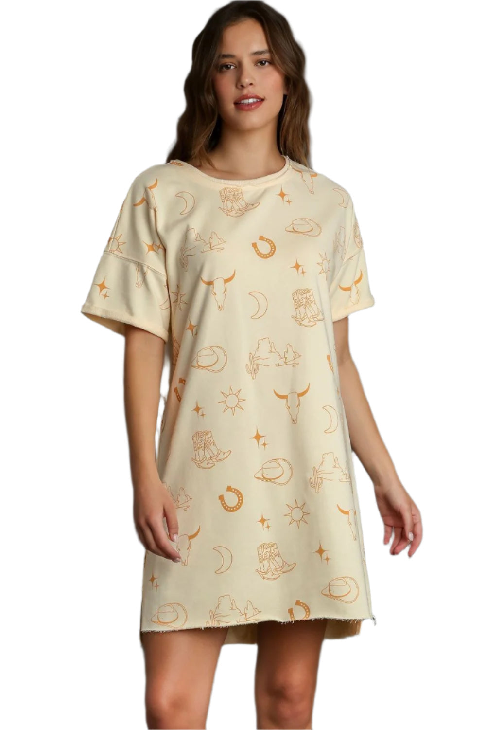Umgee French Terry Short Sleeve Round Neck Dress