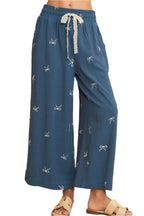 Umgee Lace Drawstring Embroidered Bow Wide Leg Pants