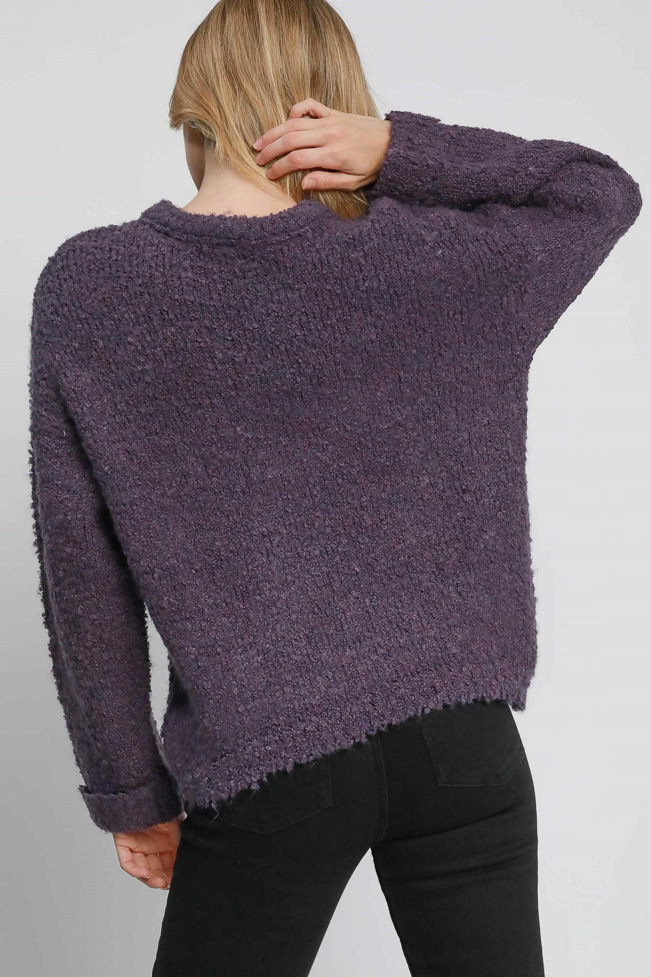 Umgee Round Neck Long Sleeve Boucle Sweater