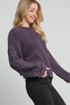 Umgee Round Neck Long Sleeve Boucle Sweater