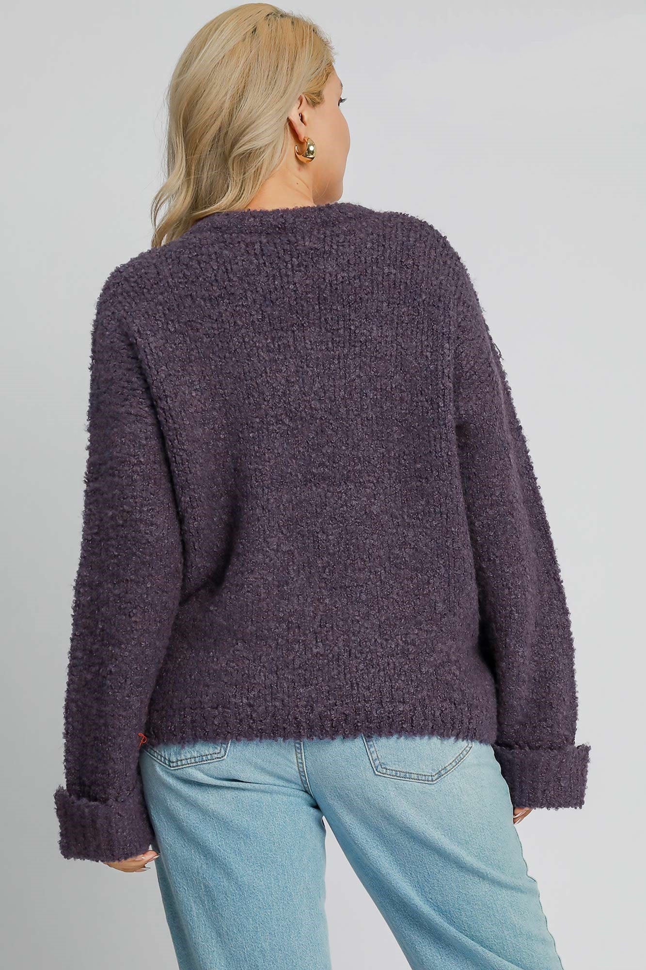 Umgee Round Neck Long Sleeve Boucle Sweater