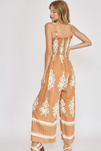 Umgee Smocked Printed Wide Leg Jumpsuit