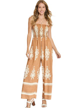 Umgee Smocked Printed Wide Leg Jumpsuit