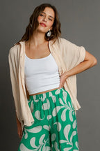 Umgee Textured Button Down Short Sleeve Shirt