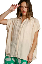Umgee Textured Button Down Short Sleeve Shirt