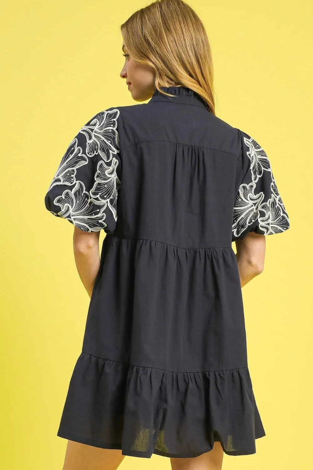 Umgee Tiered Mini Dress with Embroidery & Puff Sleeves – Boho Chic