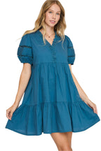 Umgee USA Lace Detail Puff Sleeve Mini Dress