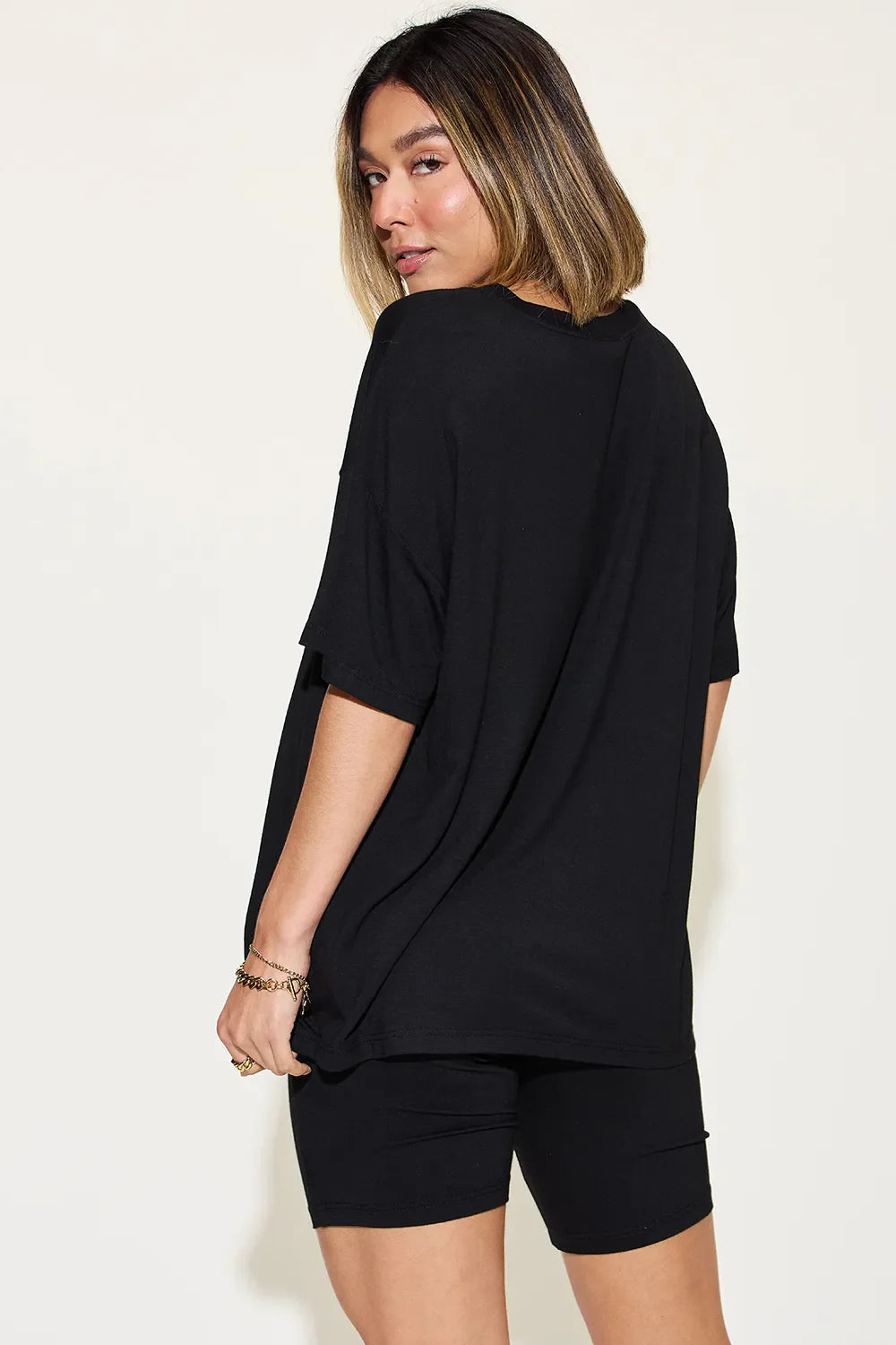 V-Neck Drop Shoulder T-Shirt & Shorts Set — Relaxed & Stylish