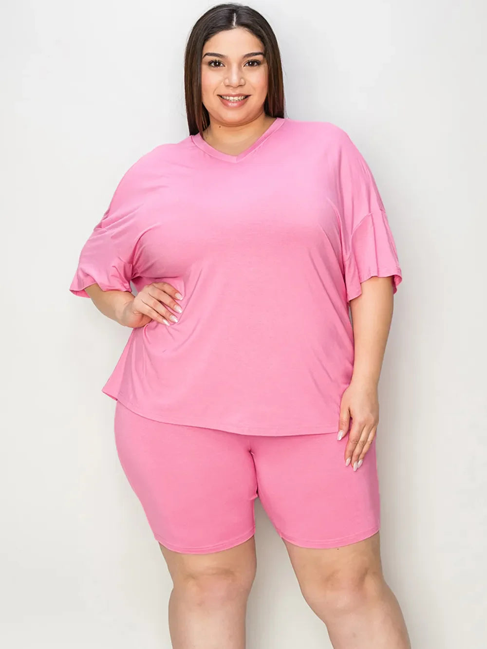 V-Neck Drop Shoulder T-Shirt & Shorts Set — Relaxed & Stylish