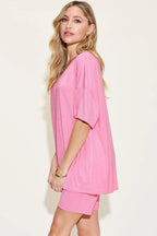 V-Neck Drop Shoulder T-Shirt & Shorts Set — Relaxed & Stylish