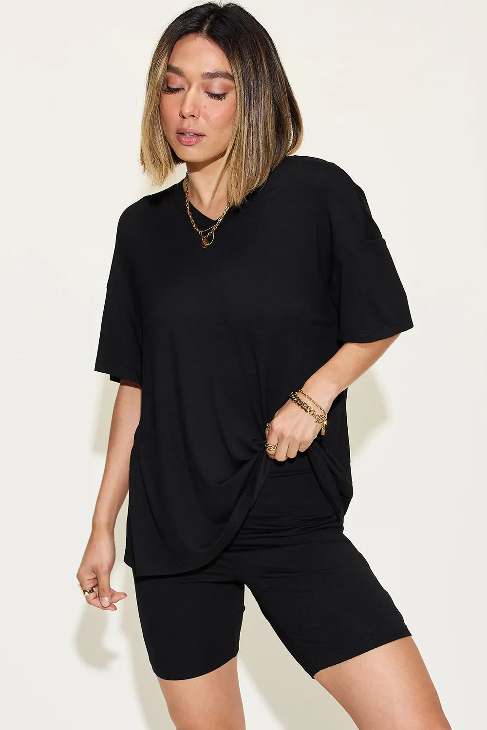 V-Neck Drop Shoulder T-Shirt & Shorts Set — Relaxed & Stylish