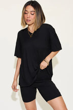 V-Neck Drop Shoulder T-Shirt & Shorts Set — Relaxed & Stylish
