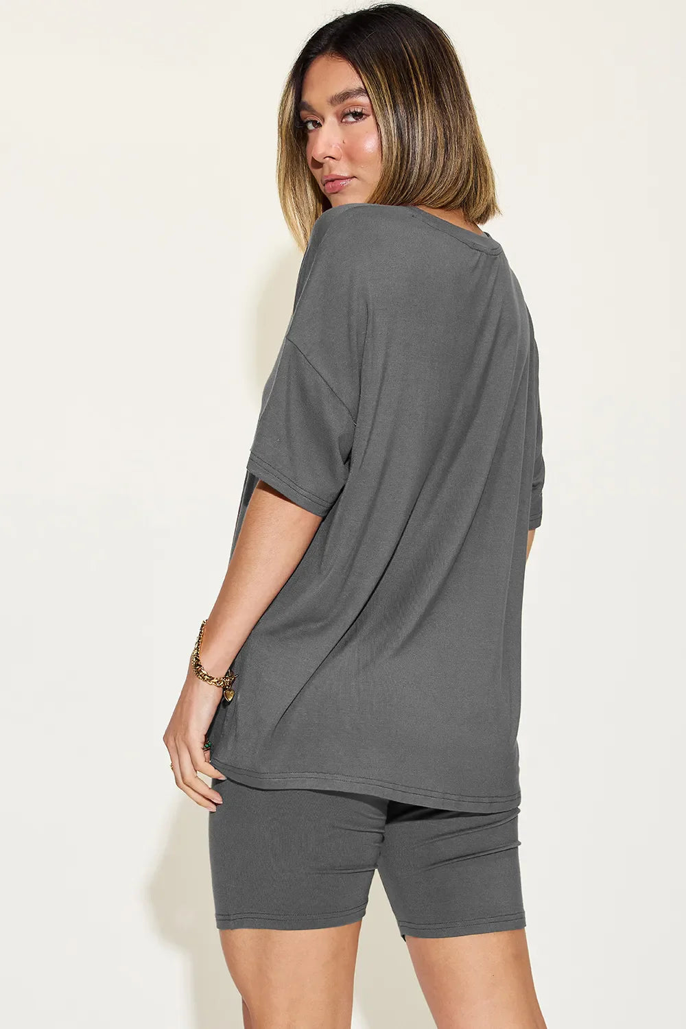V-Neck Drop Shoulder T-Shirt & Shorts Set — Relaxed & Stylish
