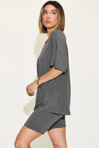 V-Neck Drop Shoulder T-Shirt & Shorts Set — Relaxed & Stylish