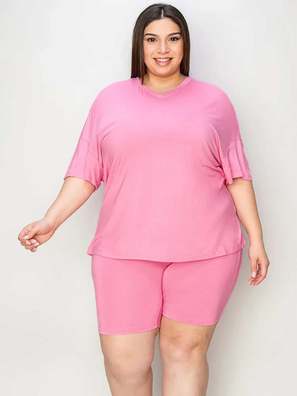 V-Neck Drop Shoulder T-Shirt & Shorts Set — Relaxed & Stylish