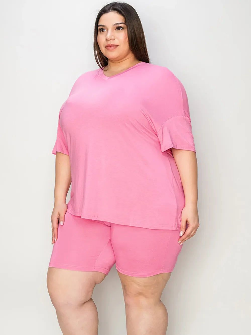 V-Neck Drop Shoulder T-Shirt & Shorts Set — Relaxed & Stylish
