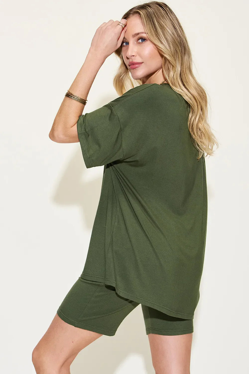V-Neck Drop Shoulder T-Shirt & Shorts Set — Relaxed & Stylish