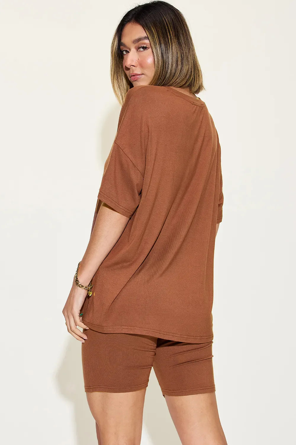 V-Neck Drop Shoulder T-Shirt & Shorts Set — Relaxed & Stylish