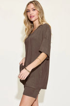 V-Neck Drop Shoulder T-Shirt & Shorts Set — Relaxed & Stylish