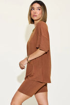 V-Neck Drop Shoulder T-Shirt & Shorts Set — Relaxed & Stylish