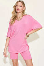 V-Neck Drop Shoulder T-Shirt & Shorts Set — Relaxed & Stylish