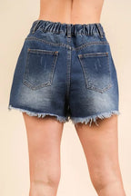 VERY J Raw Hem Pocketed Contrast Washed Denim Shorts