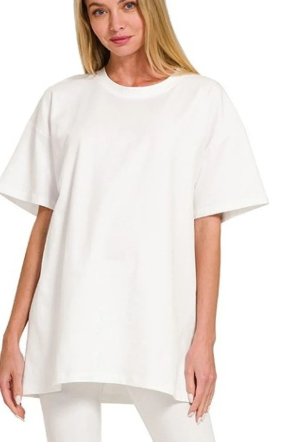 White Cotton Lounge Set – Oversized Tunic & Fitted Leggings
