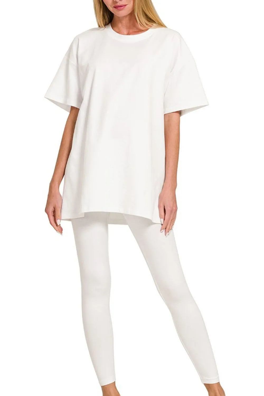 White Cotton Lounge Set – Oversized Tunic & Fitted Leggings