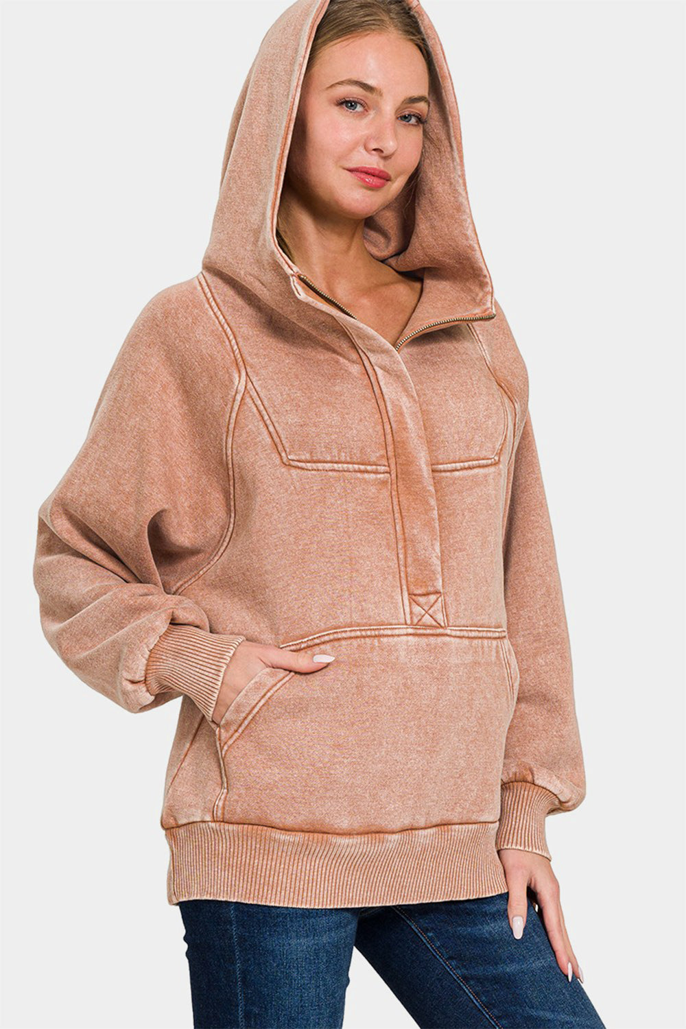 Acid Wash Fleece Kangaroo Hoodie – Trendy Casual Comfort